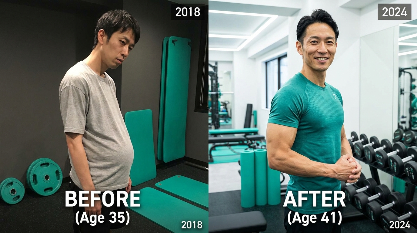 40代男性の筋トレビフォーアフター|5年で体重-7kg・ベンチ+65kg