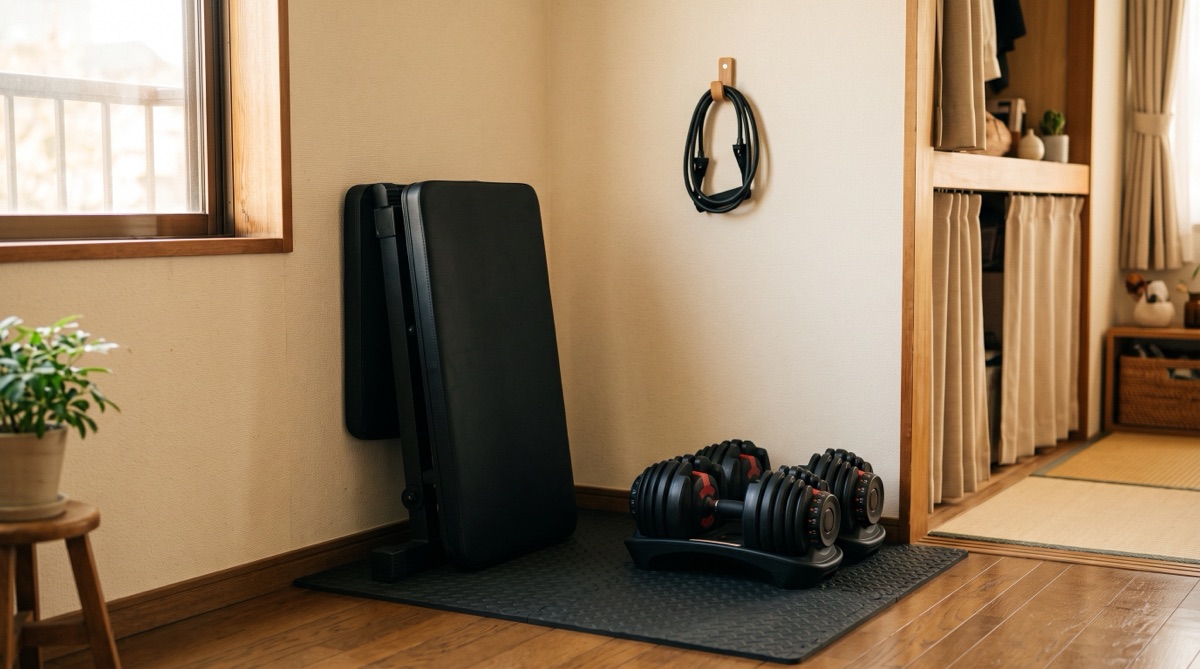 狭い部屋に筋トレ器具はどう置く？40代の場所を取らない最小構成